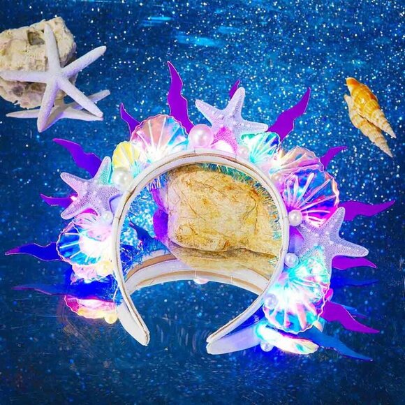 Light Up Mermaid Headband Glitter Starfish Shell Pearl Costume Hair Accessory main image 6